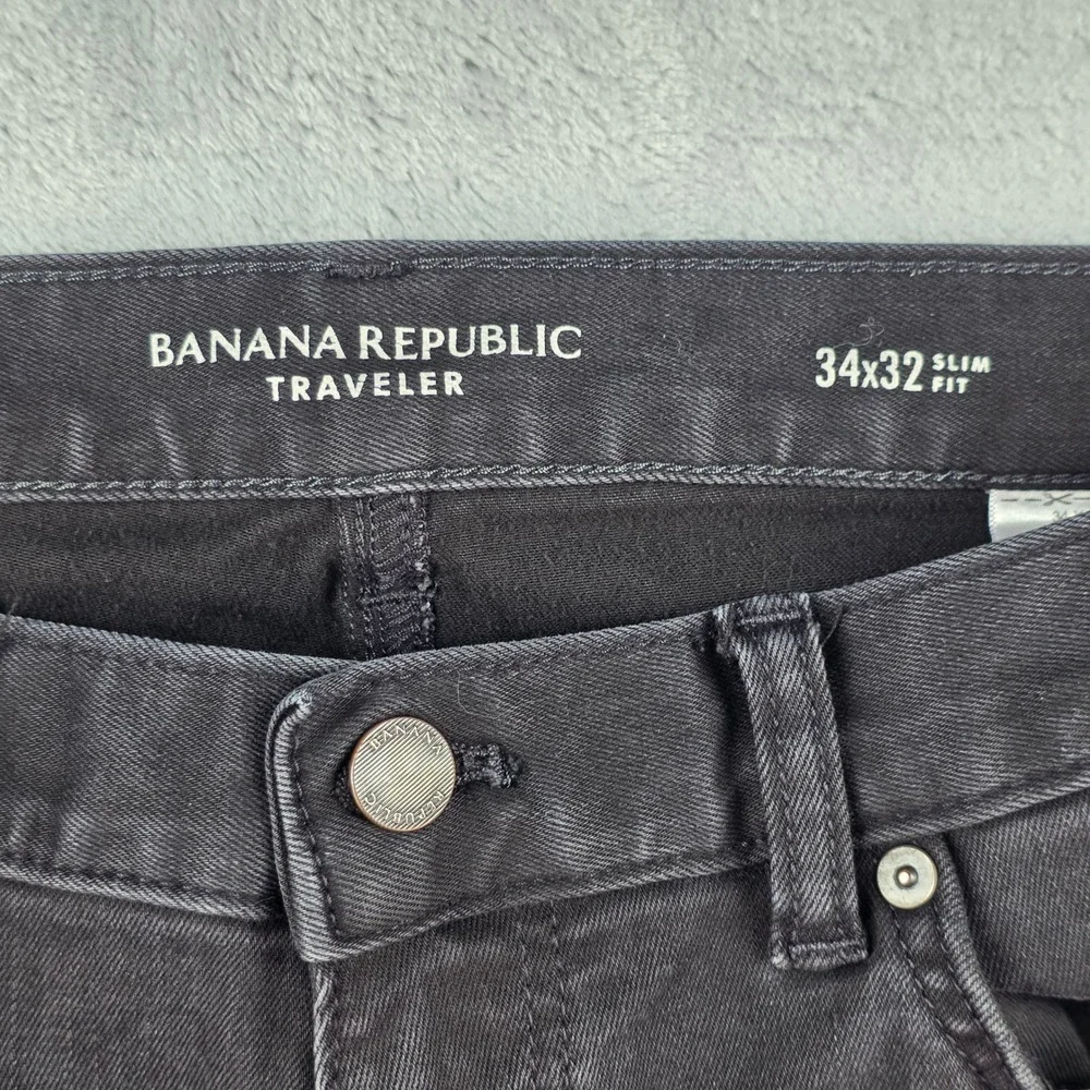 Banana Republic Traveler‎ Jeans Mens 34x32 Slim Fit Black Dark Wash Denim Pants